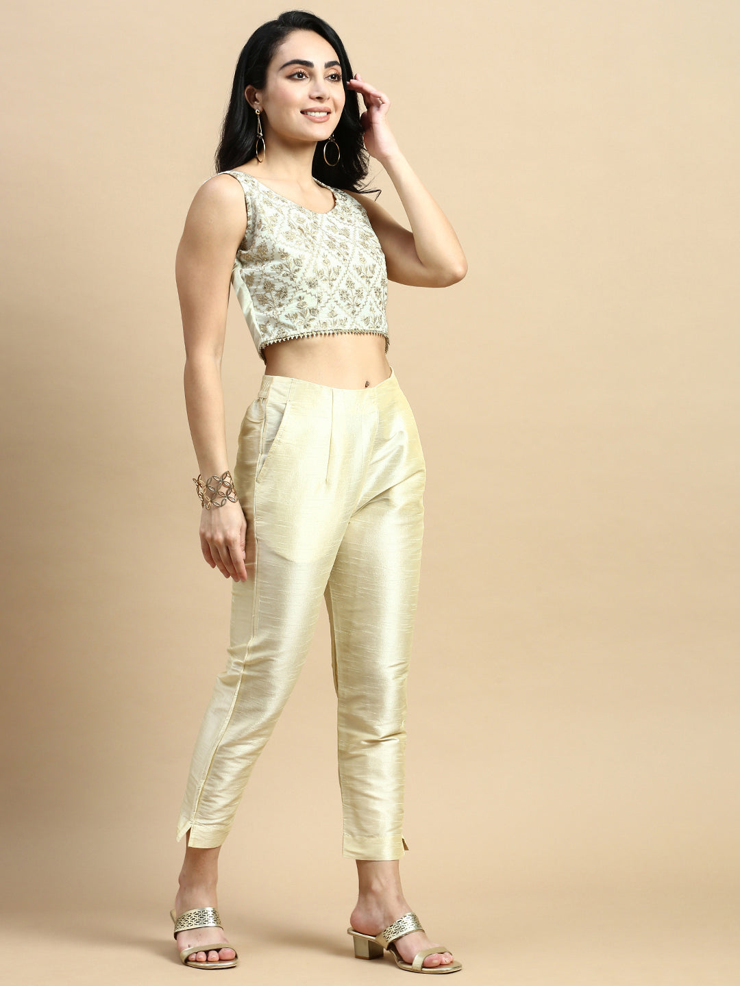 Crop Top Embroidered-Beige - De Moza