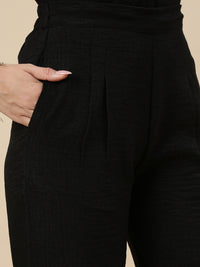 Co-Ord Set(Casual Top & Narrow Palazzo)-Black - De Moza