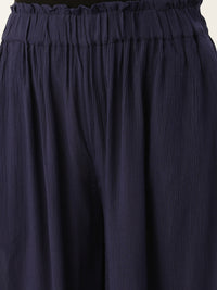De Moza Women Culottes  Solid Viscose Navy Blue - De Moza