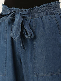 De Moza Women Culottes  Solid Cotton Mid Blue - De Moza