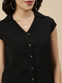 Co-Ord Set(Casual Top & Narrow Palazzo)-Black - De Moza