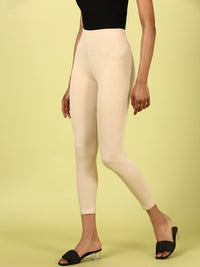 De Moza Ladies Ankle Length Leggings Solid Cotton Beige - De Moza