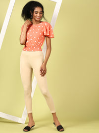 De Moza Ladies Ankle Length Leggings Solid Cotton Beige - De Moza