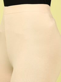 De Moza Ladies Ankle Length Leggings Solid Cotton Beige - De Moza