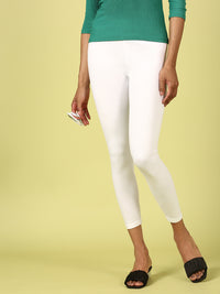 De Moza Ladies Ankle Length Leggings Solid Cotton White - De Moza