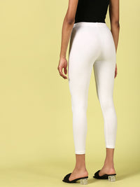De Moza Ladies Ankle Length Leggings Solid Cotton White - De Moza