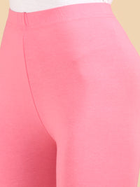 De Moza Ladies Ankle Length Leggings Solid Cotton Rani Pink - De Moza