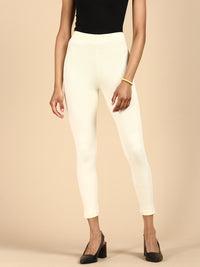 De Moza Ladies Ankle Length Leggings Solid Cotton Ecru - De Moza