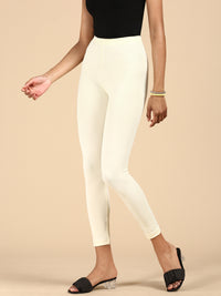 De Moza Ladies Ankle Length Leggings Solid Cotton Ecru - De Moza
