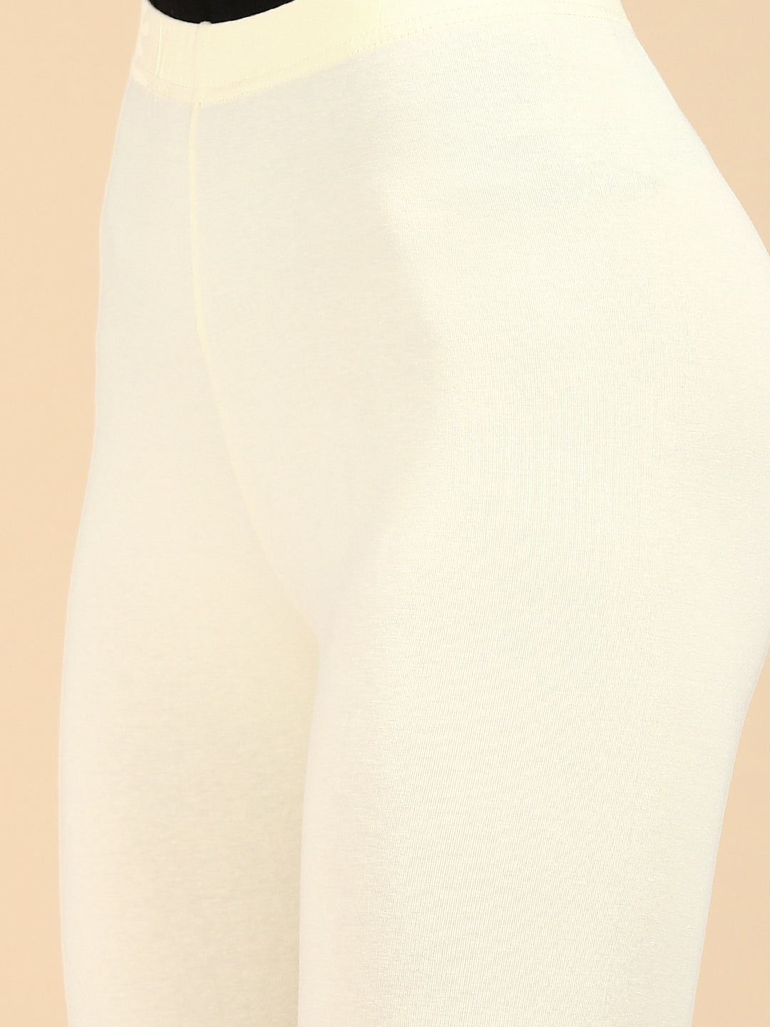 De Moza Ladies Ankle Length Leggings Solid Cotton Ecru - De Moza