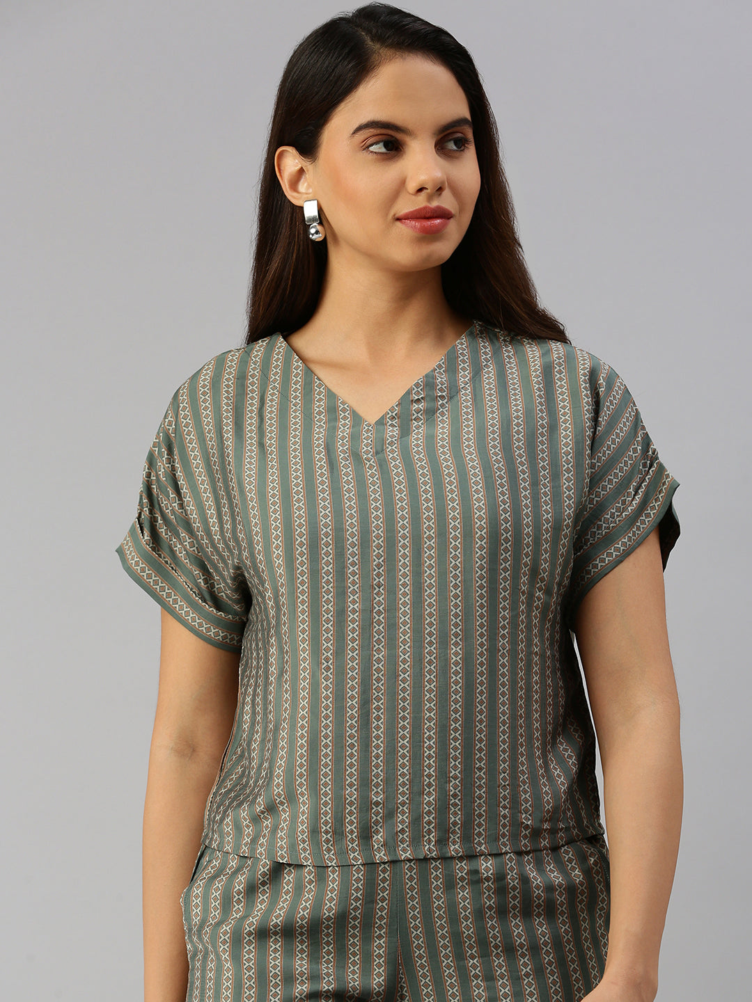 De Moza Women Printed Crop Top Green