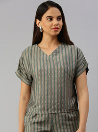 De Moza Women Printed Crop Top Green