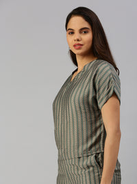 De Moza Women Printed Crop Top Green