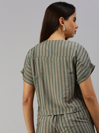 De Moza Women Printed Crop Top Green