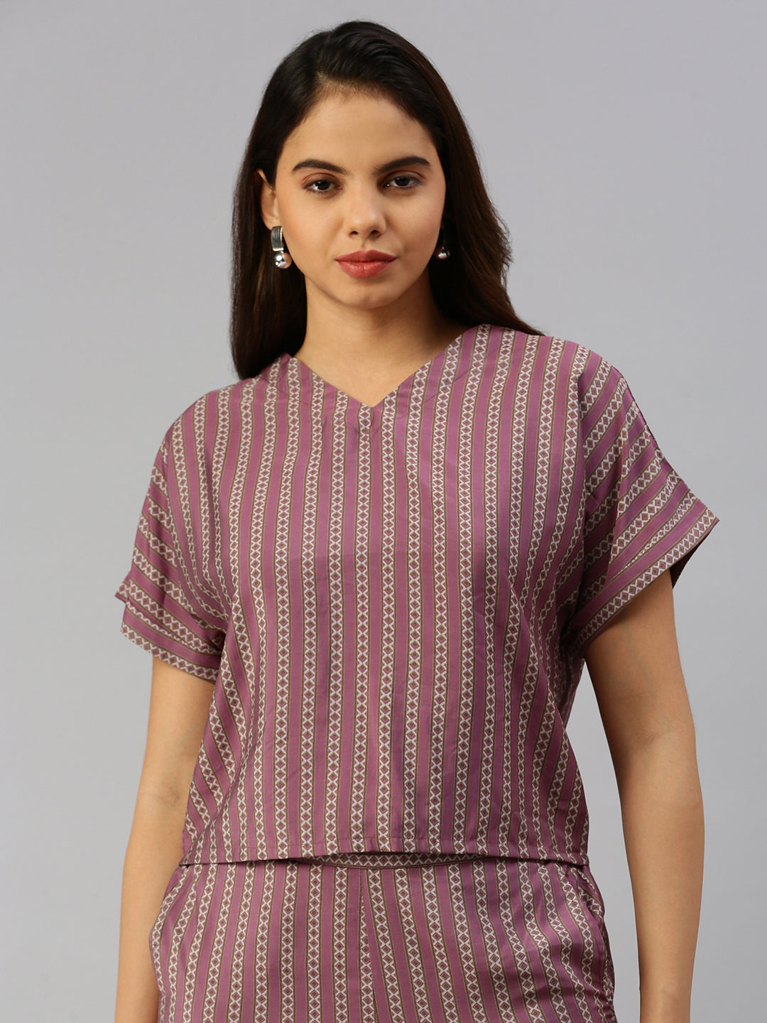 De Moza Women Printed Crop Top Wine