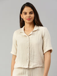 De Moza Women Crop Shirt Beige