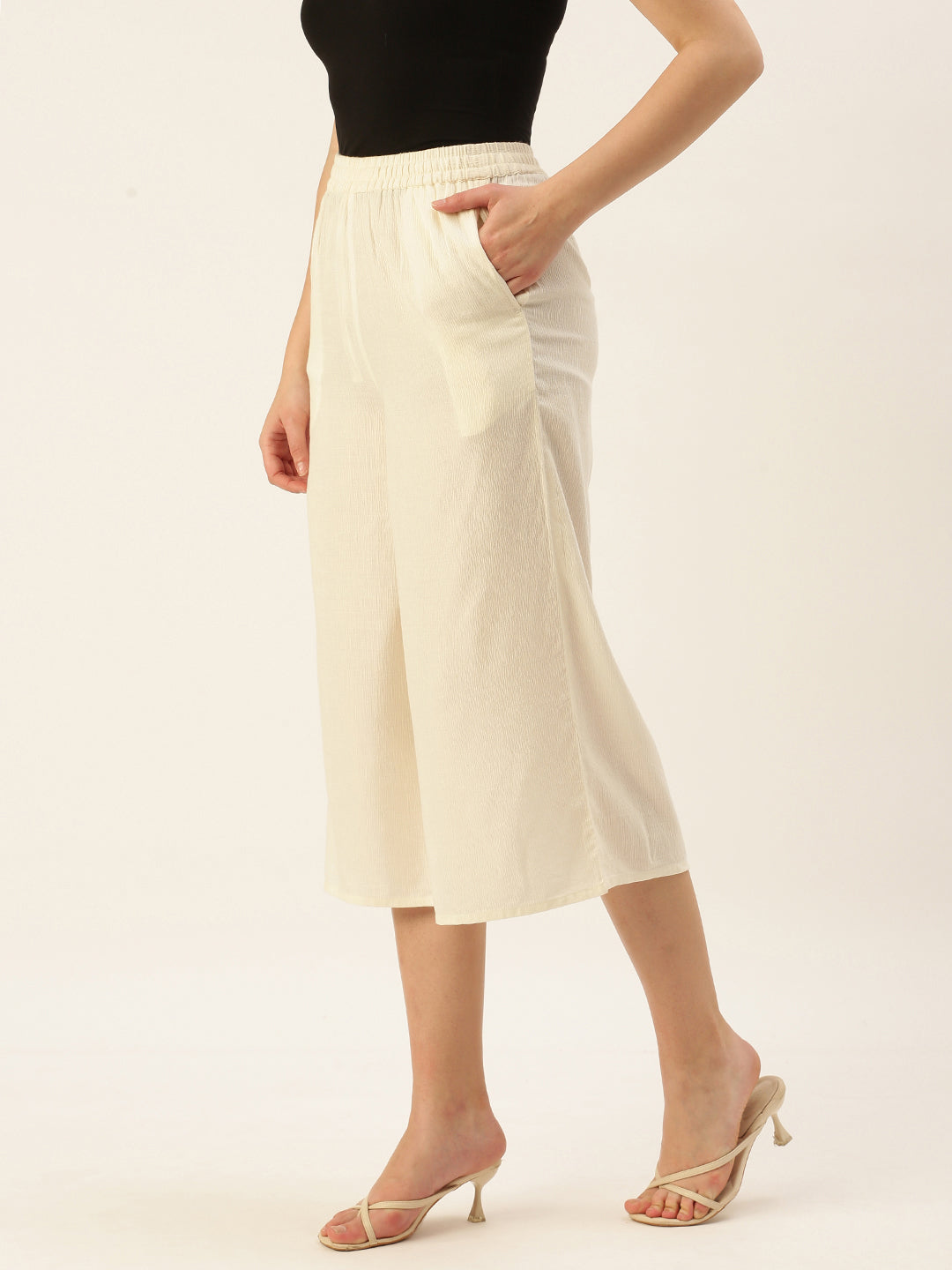 De Moza Ladies Crop Palazzo Offwhite