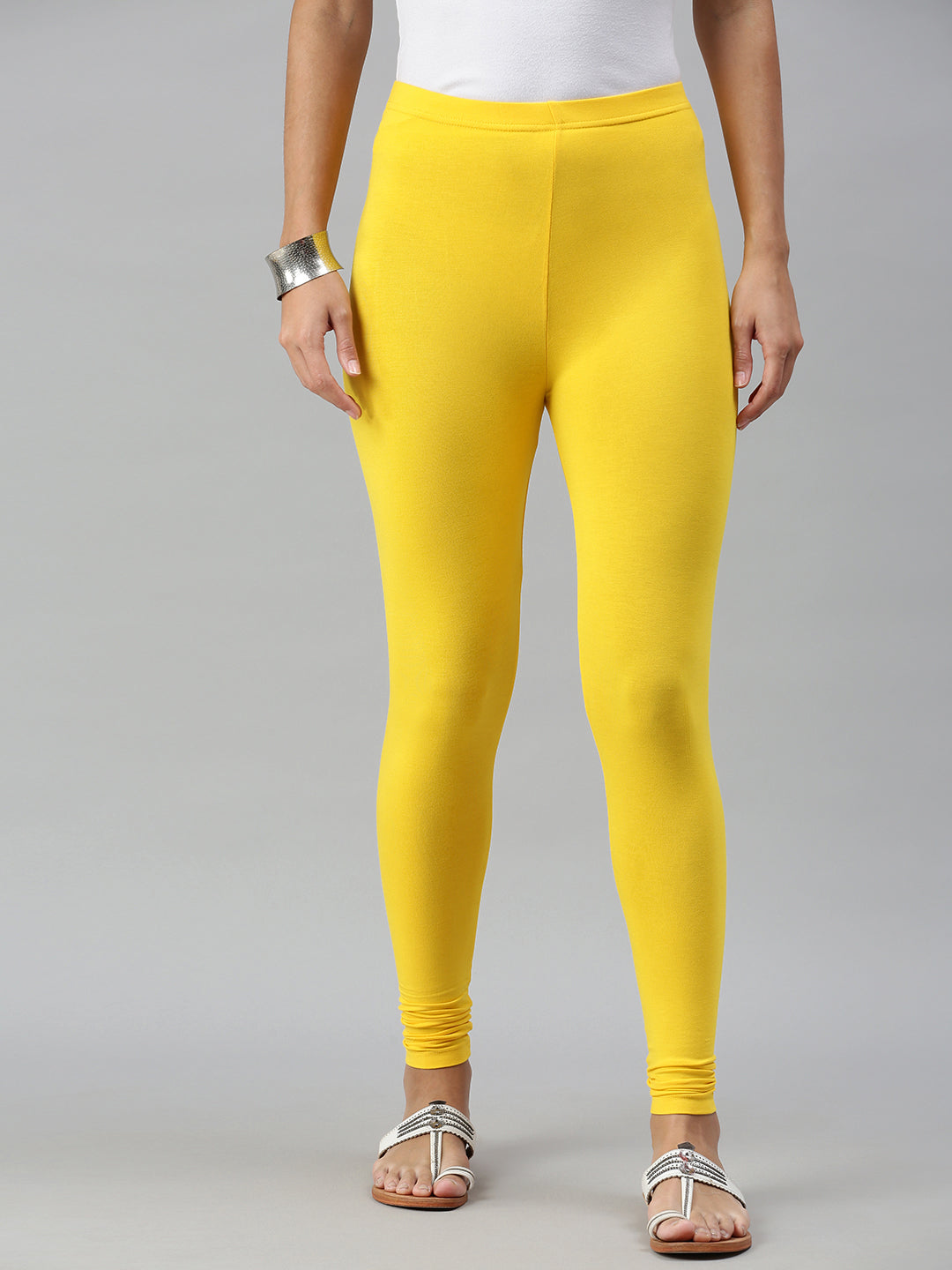 De Moza Ladies Ankle Length Leggings Solid Viscose Golden Yellow - De Moza