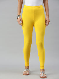 De Moza Ladies Ankle Length Leggings Solid Viscose Golden Yellow - De Moza