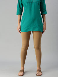 De Moza Ladies Ankle Length Leggings Solid Viscose Golden Beige - De Moza