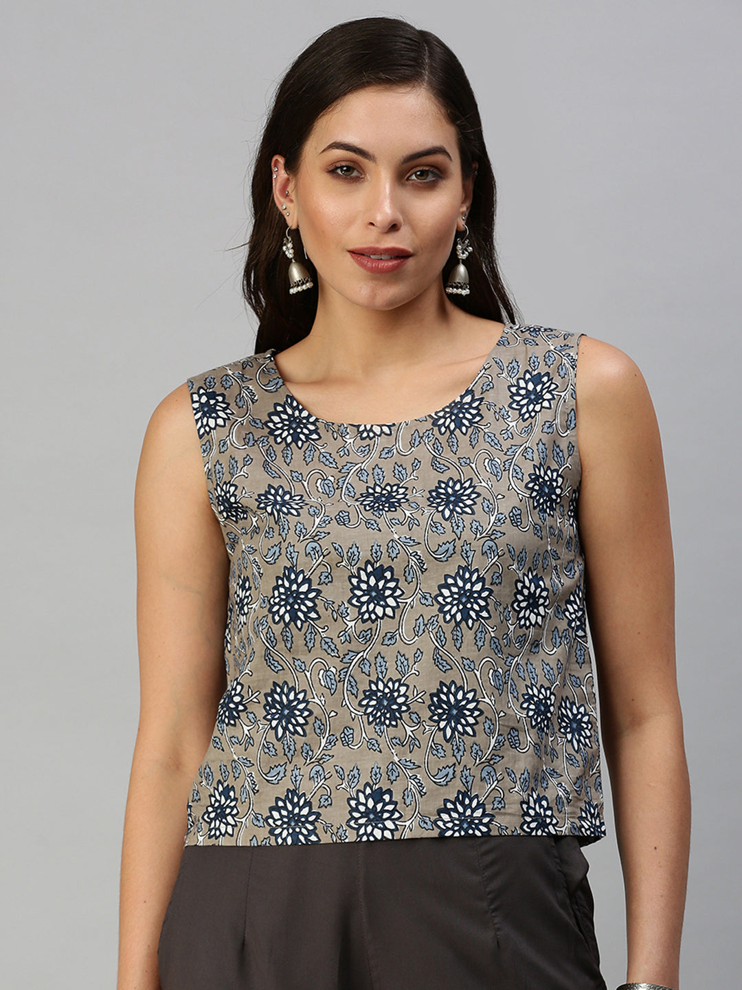 De Moza Women’s Printed Crop Top Grey