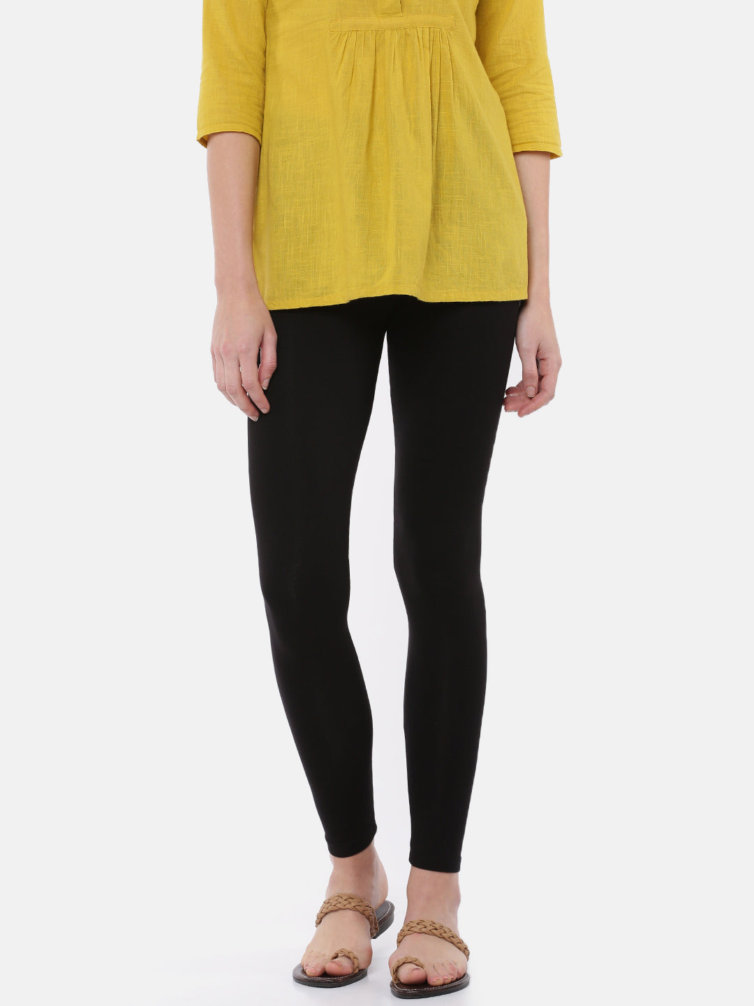 De Moza Ladies Ankle Length Leggings Solid Viscose Black - De Moza