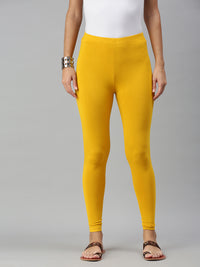 De Moza Ladies Ankle Length Leggings Solid Viscose Mustard - De Moza