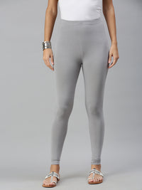 De Moza Ladies Ankle Length Leggings Solid Viscose Light Grey - De Moza
