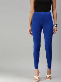 De Moza Women's Ankle Length Leggings Solid Viscose Royal Blue - De Moza