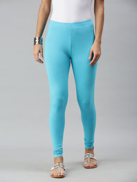 De Moza Ladies Churidar Leggings Solid Cotton Peacock Blue - De Moza