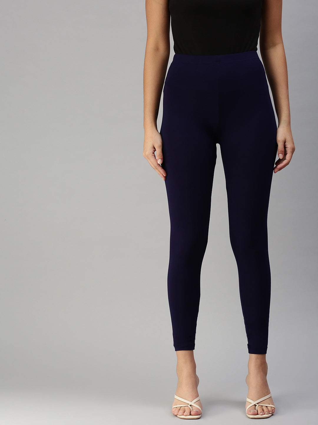 De Moza Women's Ankle Length Leggings Solid Viscose Dark Navy Blue - De Moza