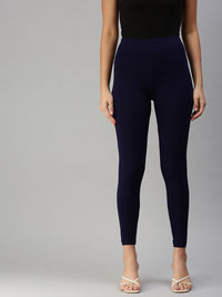 De Moza Women's Ankle Length Leggings Solid Viscose Dark Navy Blue - De Moza