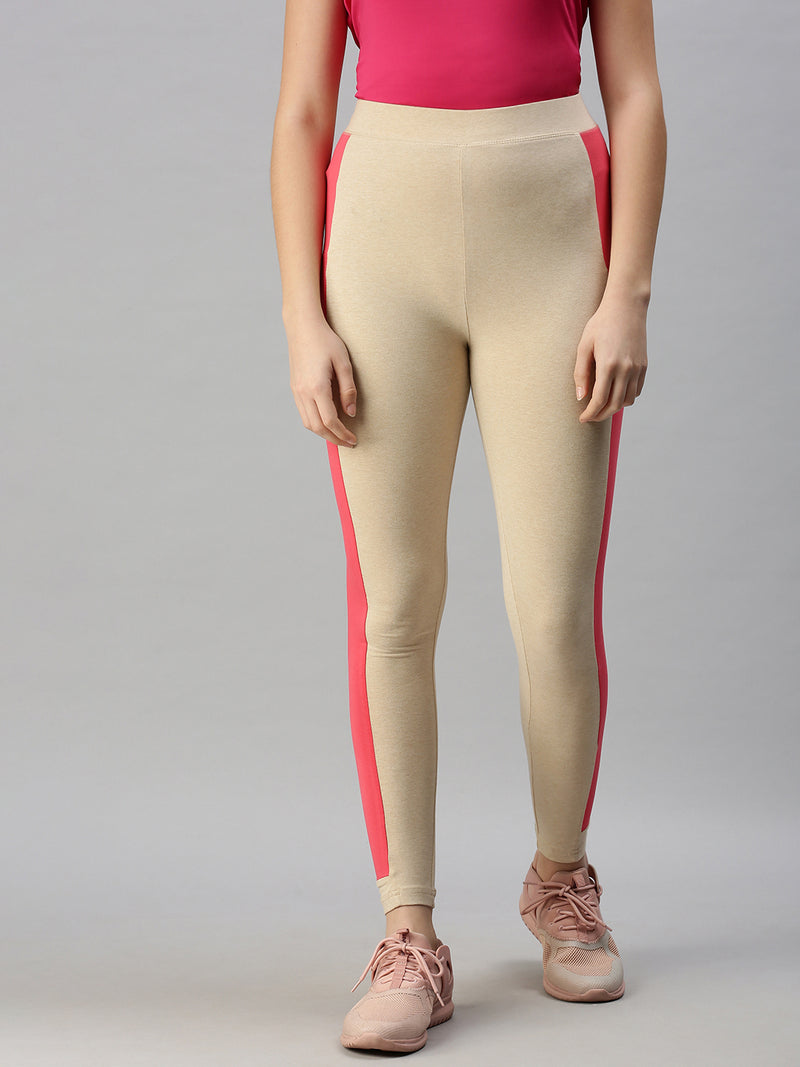 De Moza Ladies Ankle Length Leggings Solid Cotton Beige Melange