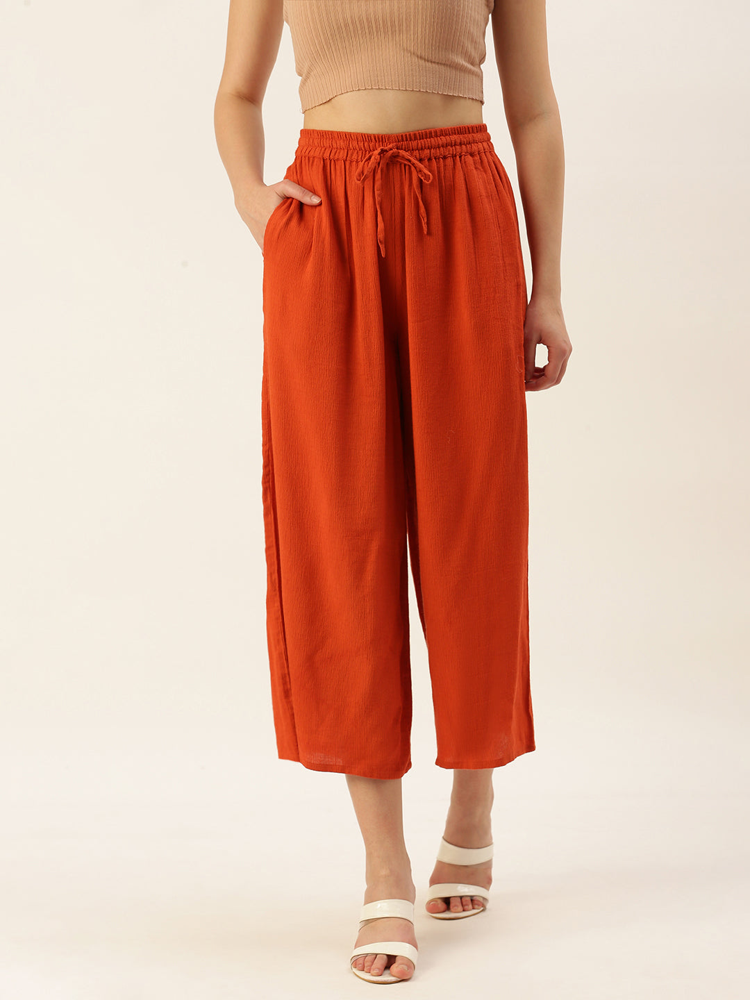 De Moza Ladies Crop Palazzo Rust Orange