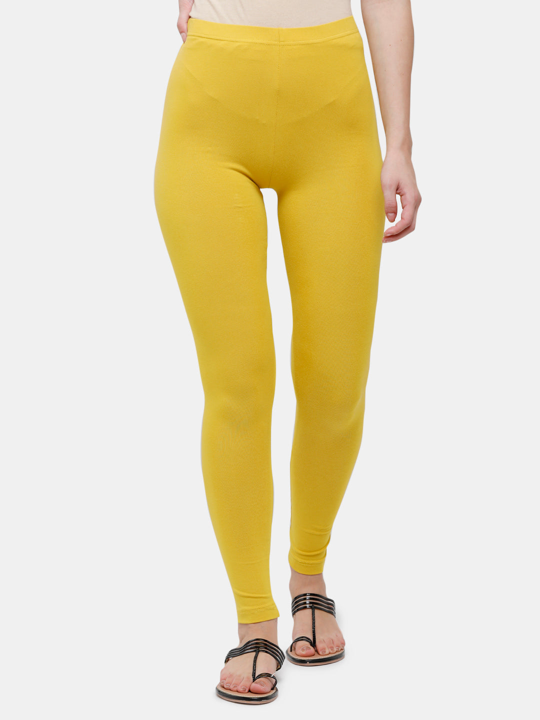 De Moza Ladies Ankle Length Leggings Solid Cotton Light Mustard