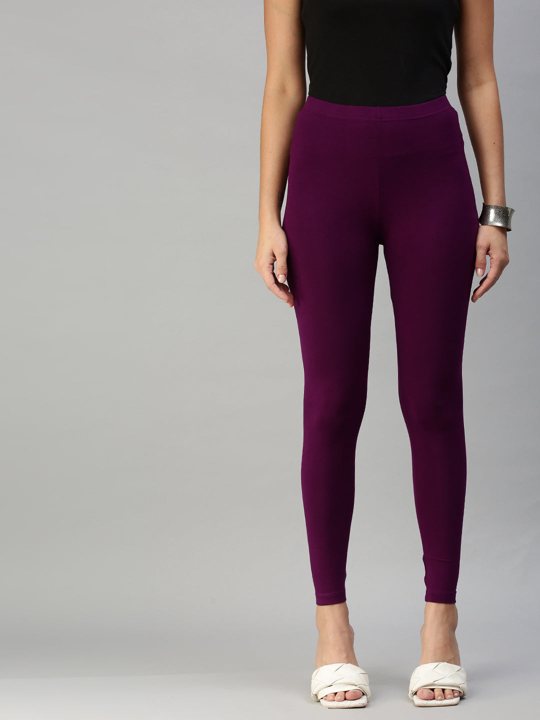 De Moza Women's Ankle Length Leggings Solid Viscose Dark Purple - De Moza