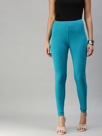 De Moza Women's Ankle Length Leggings Solid Viscose Teal - De Moza