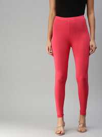 De Moza Women's Ankle Length Leggings Solid Viscose Coral - De Moza