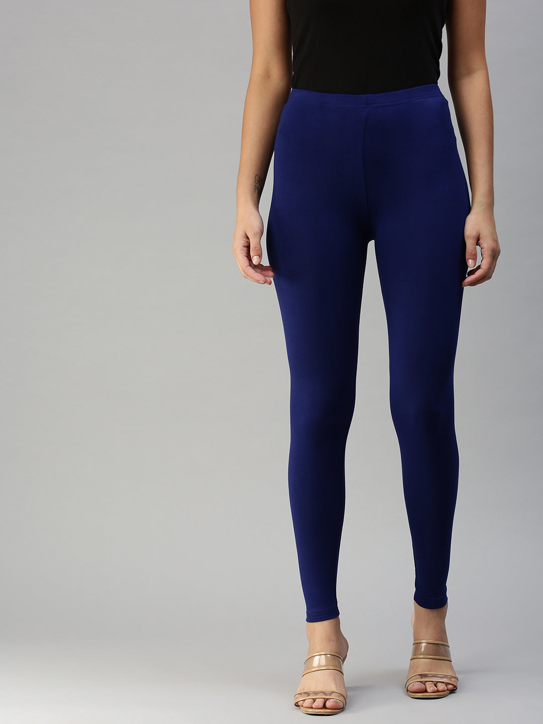De Moza Women's Ankle Length Leggings Solid Viscose Navy Blue - De Moza