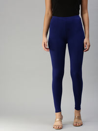 De Moza Women's Ankle Length Leggings Solid Viscose Navy Blue - De Moza