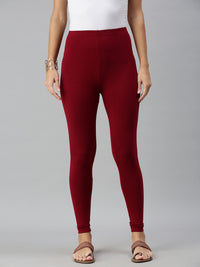 De Moza Ladies Ankle Length Leggings Solid Viscose Maroon - De Moza