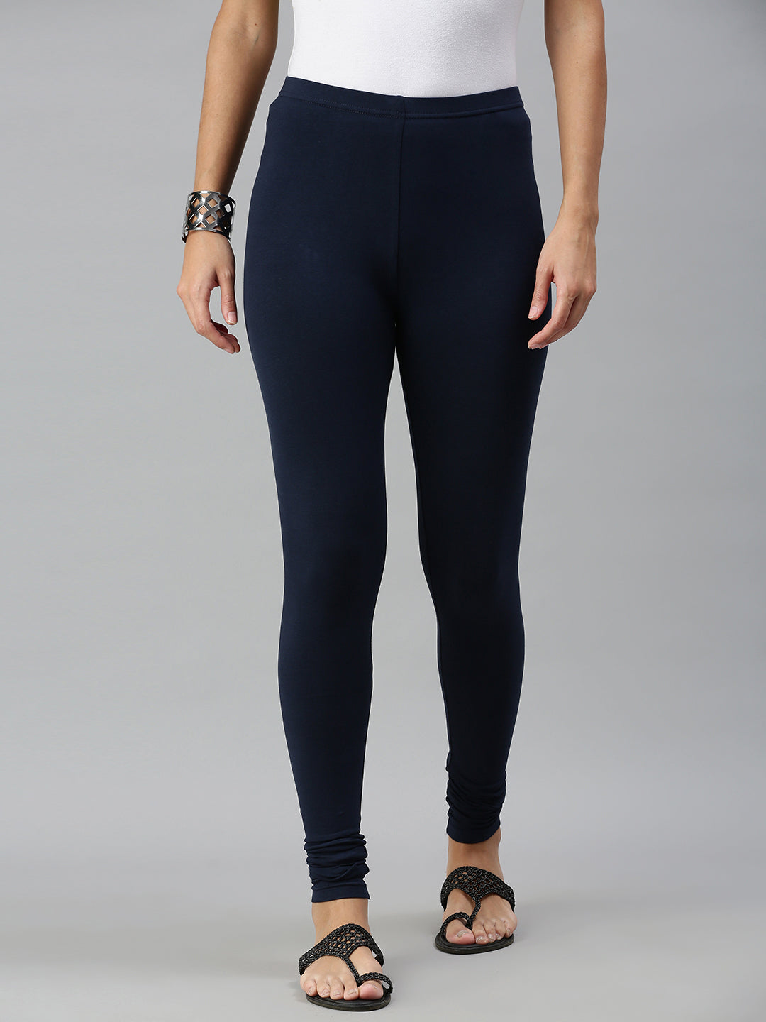 De Moza Ladies Churidar Leggings Solid Cotton Dark Navy Blue - De Moza