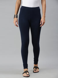 De Moza Ladies Churidar Leggings Solid Cotton Dark Navy Blue - De Moza