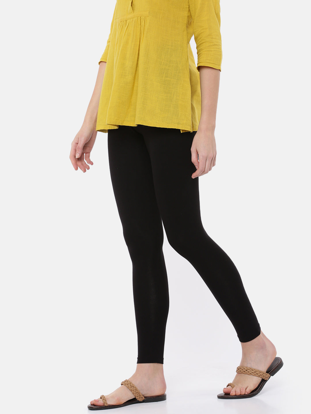 De Moza Ladies Ankle Length Leggings Solid Viscose Black - De Moza