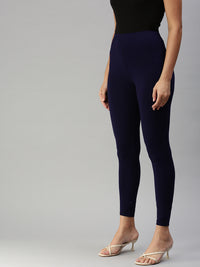 De Moza Women's Ankle Length Leggings Solid Viscose Dark Navy Blue - De Moza