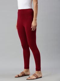 De Moza Ladies Ankle Length Leggings Solid Viscose Maroon - De Moza