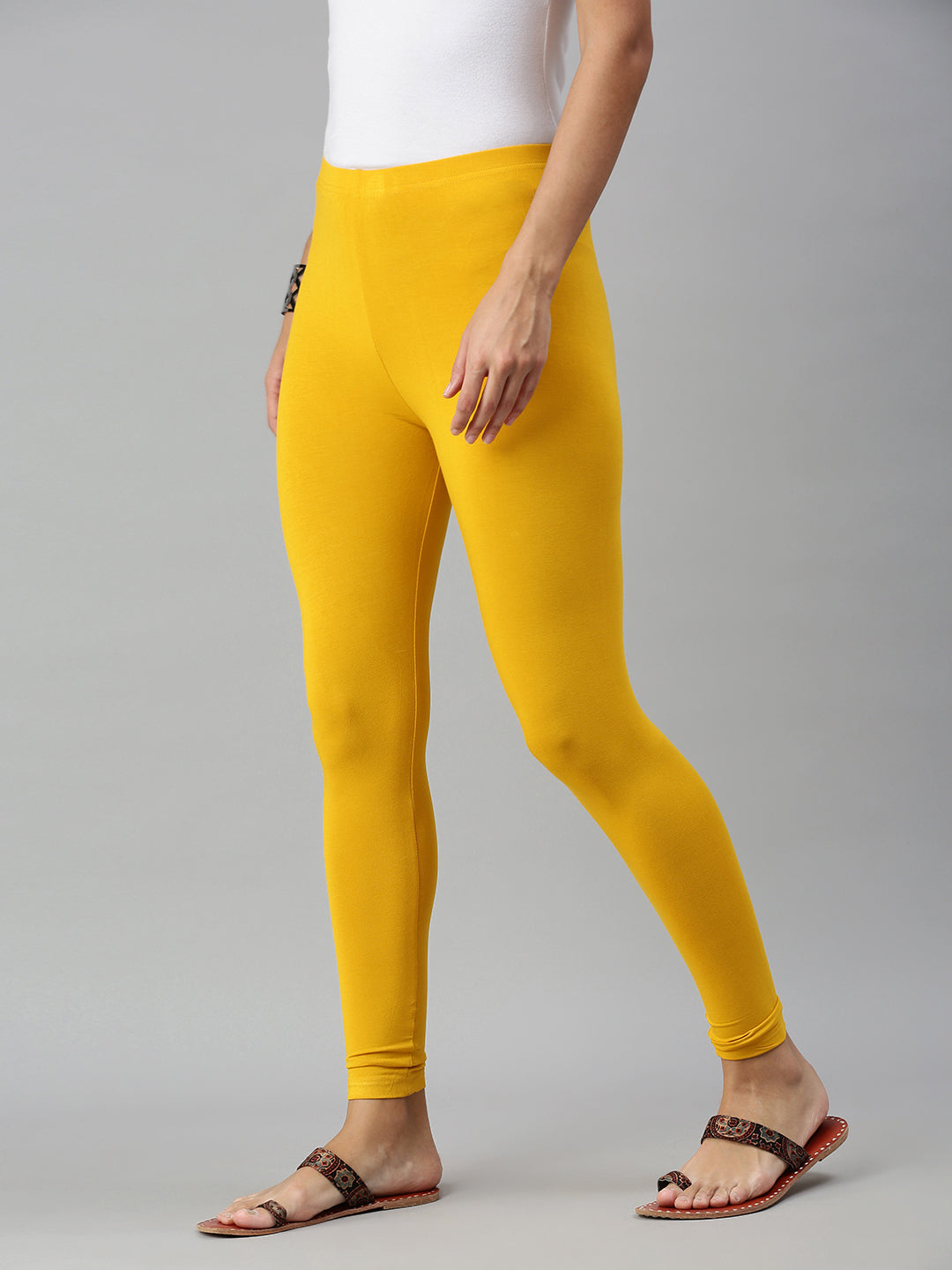 De Moza Ladies Ankle Length Leggings Solid Viscose Mustard - De Moza