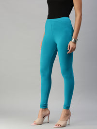De Moza Women's Ankle Length Leggings Solid Viscose Teal - De Moza
