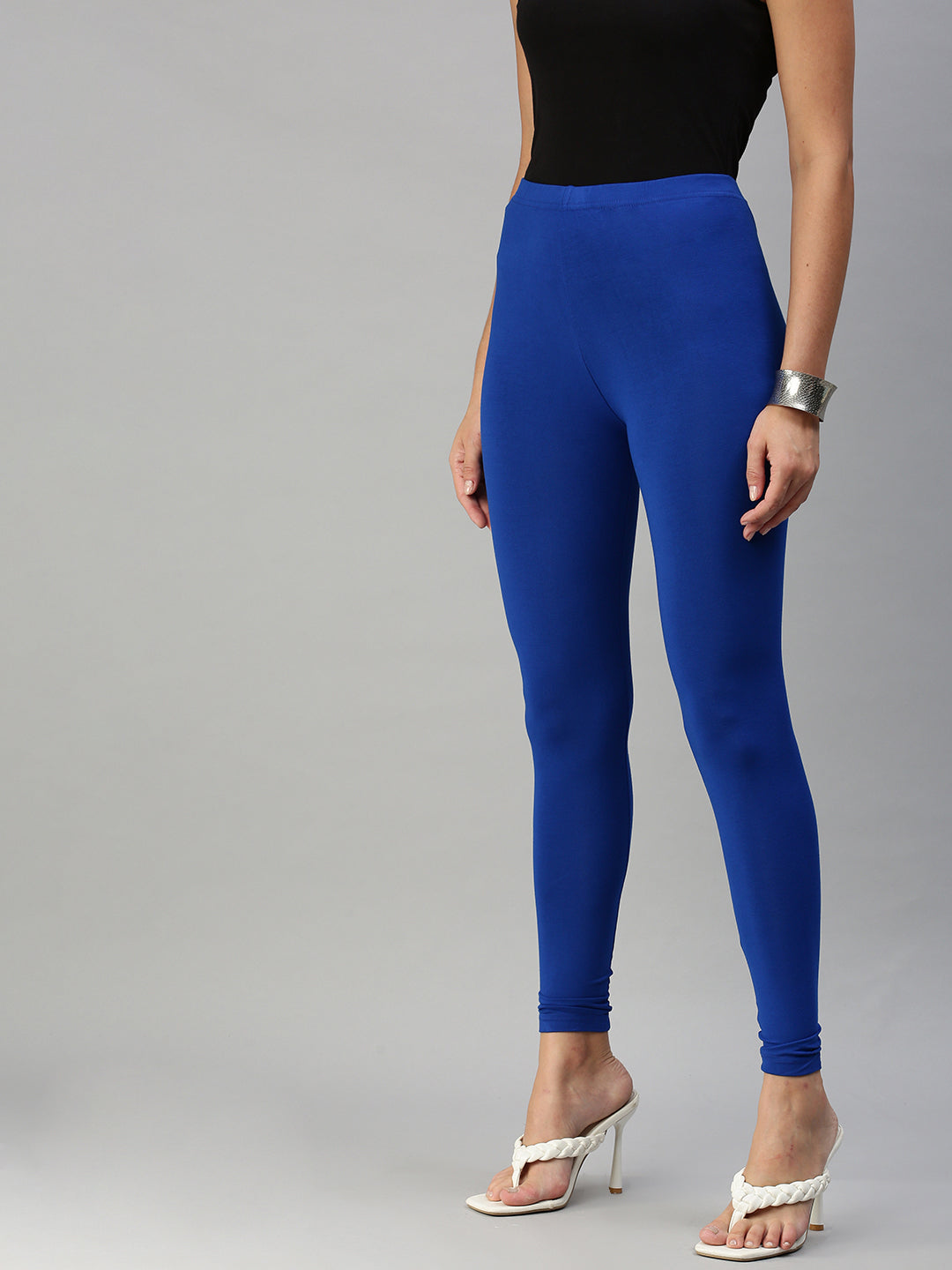 De Moza Women's Ankle Length Leggings Solid Viscose Royal Blue - De Moza