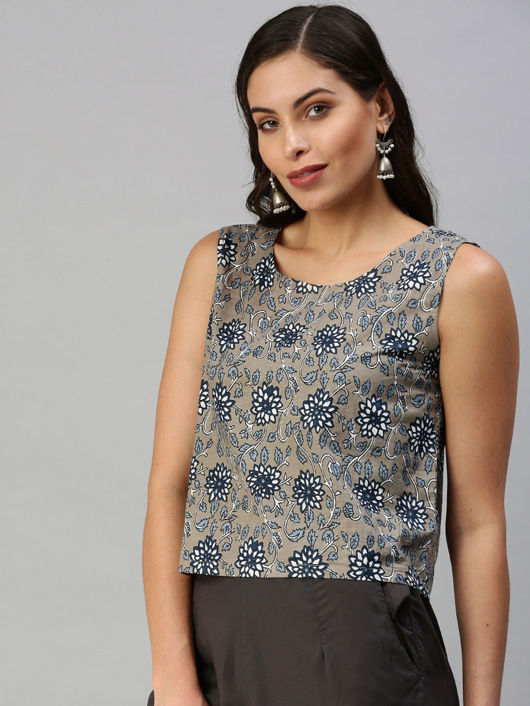 De Moza Women’s Printed Crop Top Grey